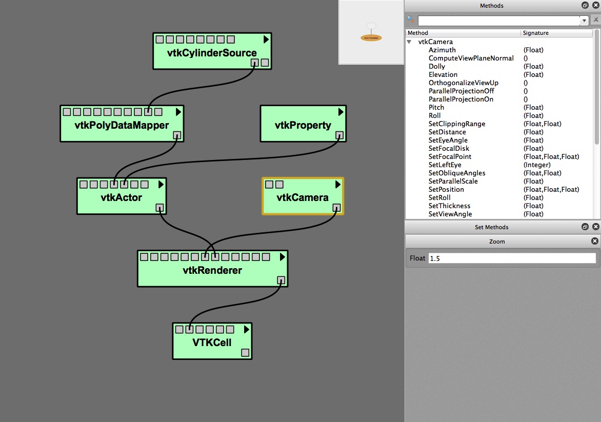 This workflow pipeline appears in the VisTrails builder window when the "Cylinder.vt" module is opened.