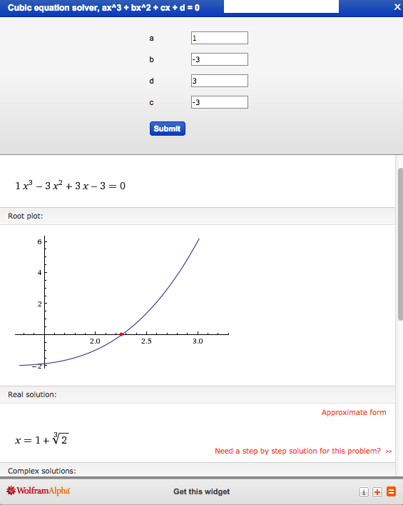 WolframAlpha's "Cubic Equation Solver" widget